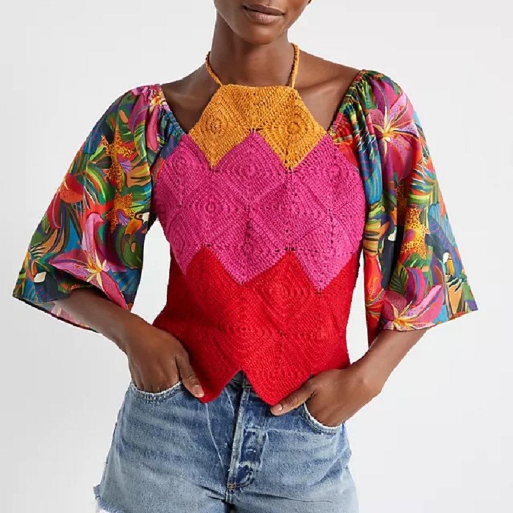 NWT Anthropologie Farm Rio Halter Crochet Top